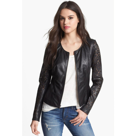 Hinge Laser Cut Black Leather Jacket